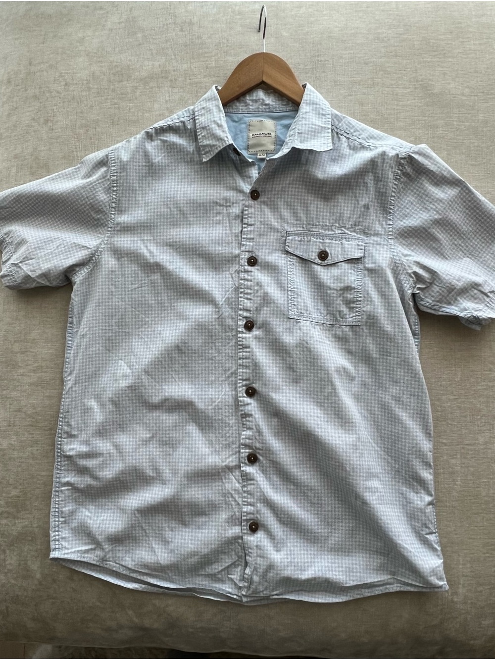 Emanuel Ungaro Light Blue Check Short-Sleeve Button-Down Shirt